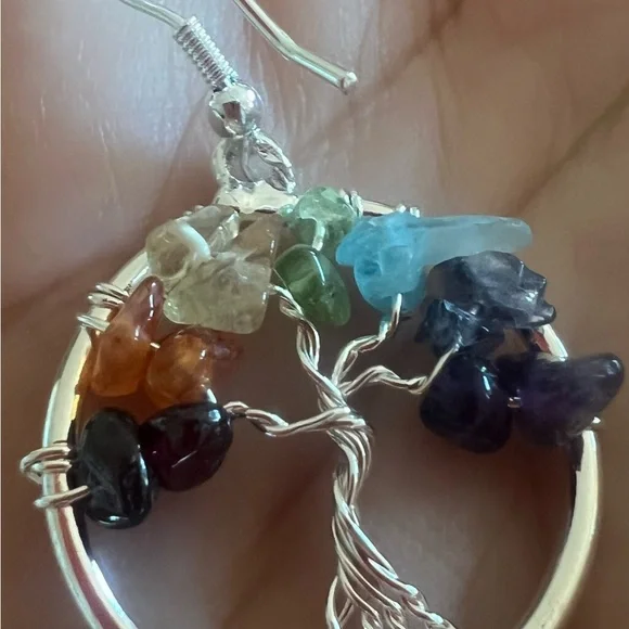 Beautiful Tree of Life Earrings with Multicolor Gemstones! NWT 🩷❤️🧡💛💜💙🩵💚 - Picture 2 of 3